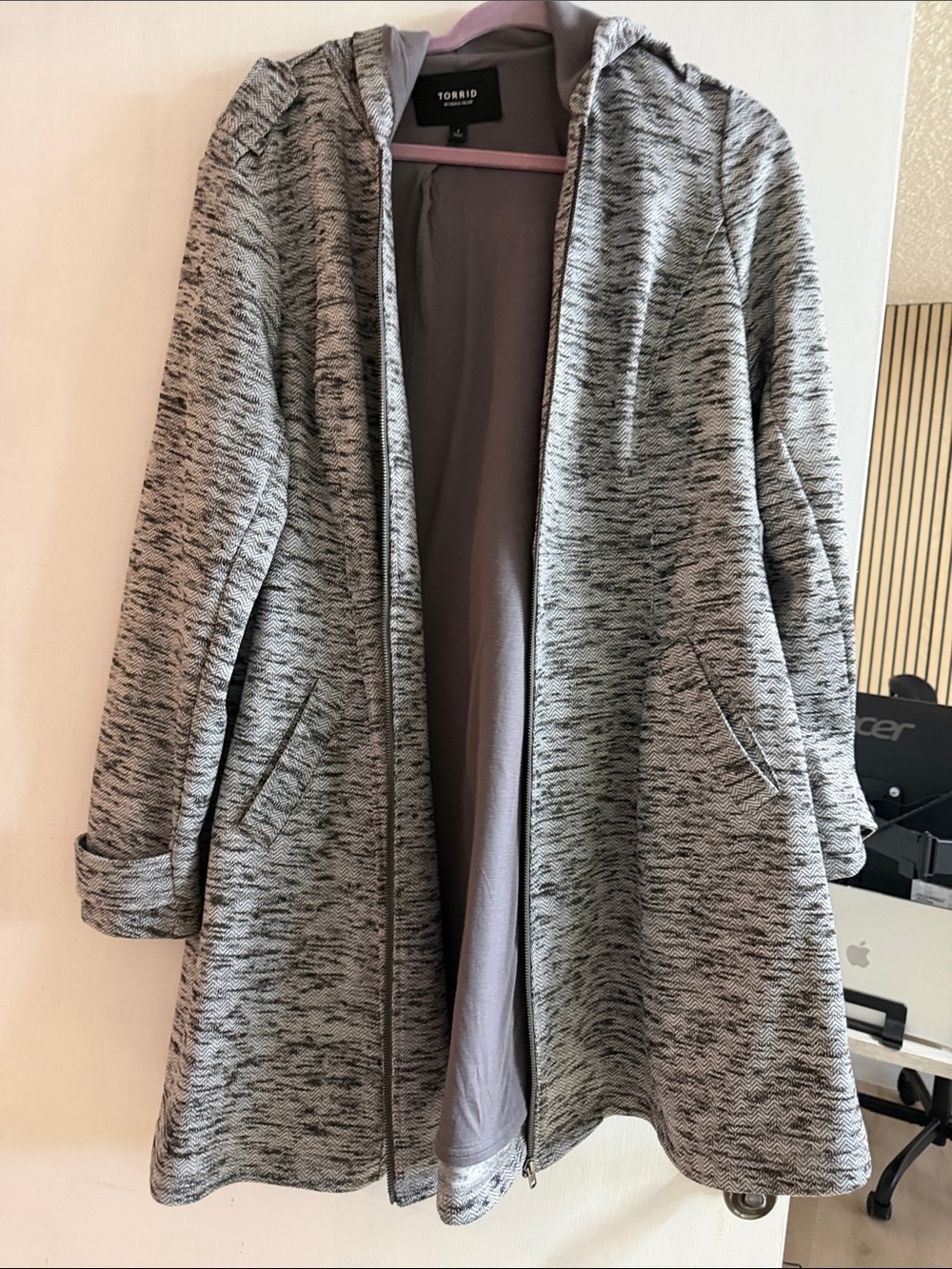 torrid Gray Marled Hooded Longline Cardigan Coat